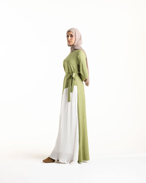 Linen Pleated Dress Pistachio C742