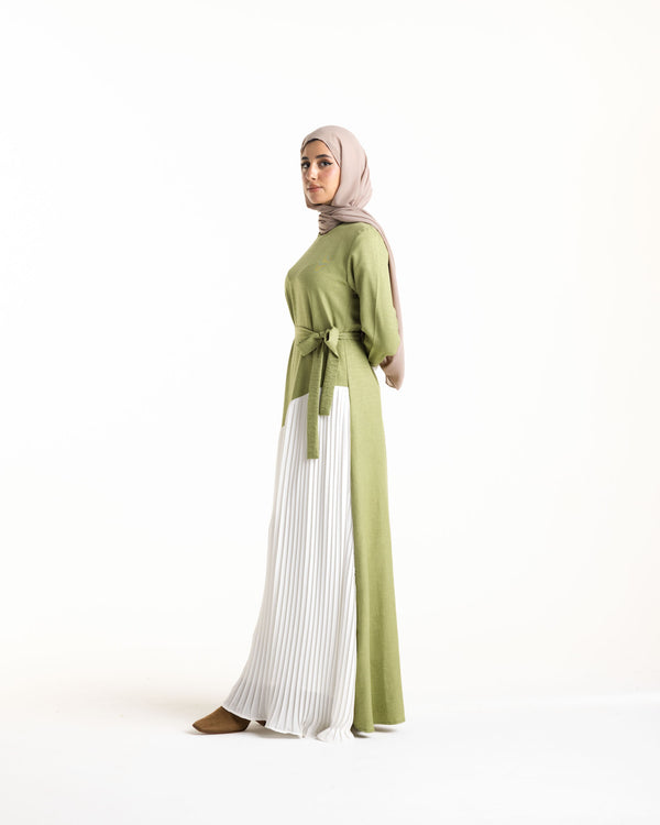 Linen Pleated Dress Pistachio C742