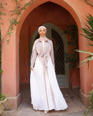 Open Pleated Abaya Beige C142