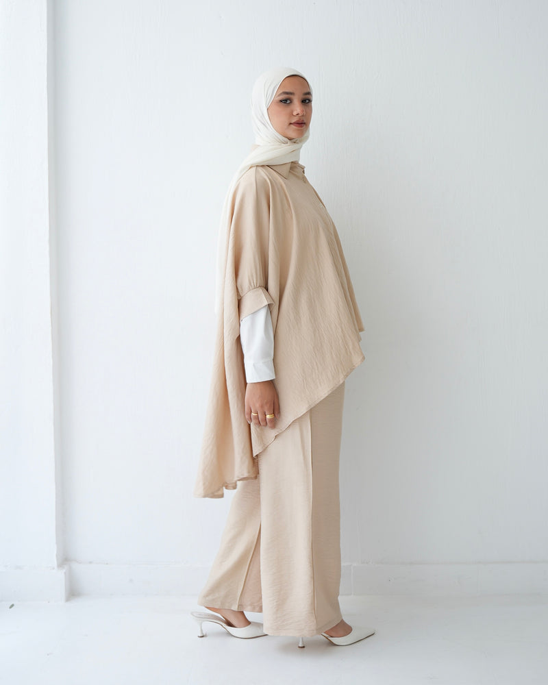 Over Sized Poncho and Pants Set Beige C11063