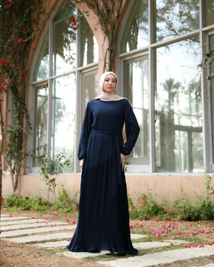 Pleated Chiffon Dress Navy C74
