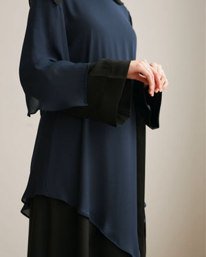The Asymmetric Layered Abaya Black Navy C110