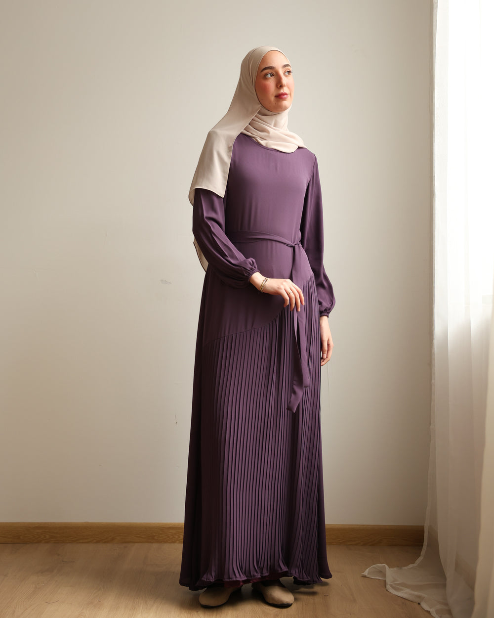 Pleated Chiffon Dress Mauve C74