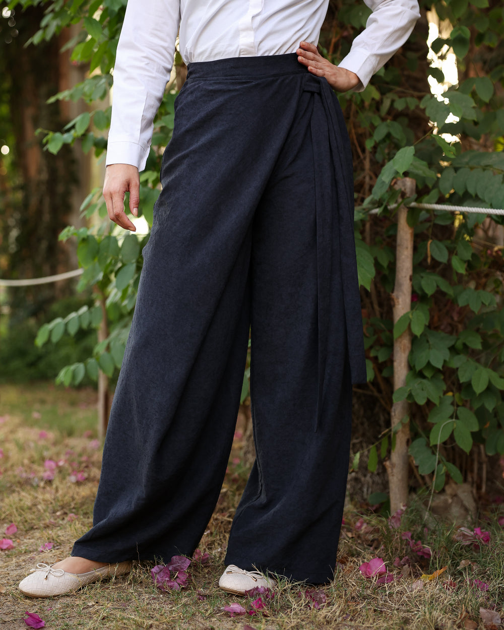 Wide Leg Wrap Pants Black C1791