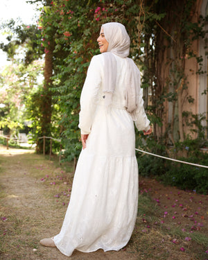 Floral Embroidered Maxi Dress Offwhite C514