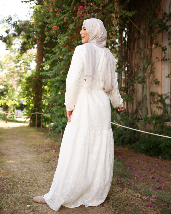 Floral Embroidered Maxi Dress Offwhite C514