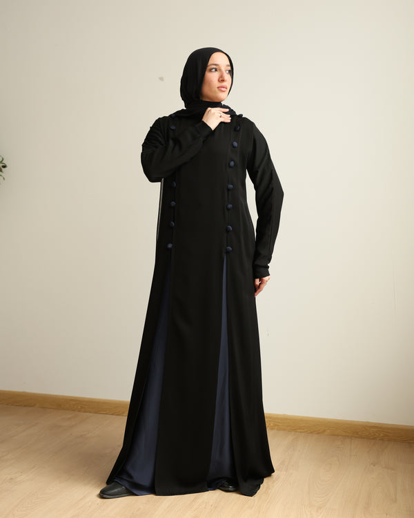 The Parallel Navy Button Abaya C278