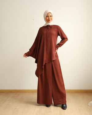 Asymmetric High Low Chemise Blouse Rust C1870