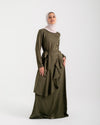 Linen Buttoned Ruffle Dress Olive C198