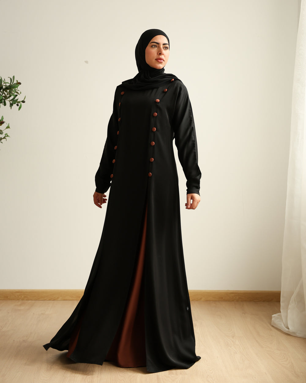 The Parallel Rust Button Abaya C278