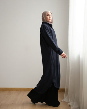 Velvet Corduroy Longline Shirt Navy C510