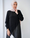 High Low Silk Chiffon Blouse Black C242
