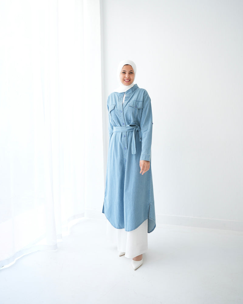 Denim Shirt Dress Light Blue C400