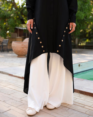 High Low Linen Buttoned Shirt Black C2751