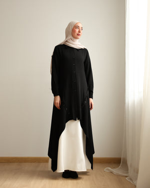 High Low Crepe Buttoned Shirt Black C275