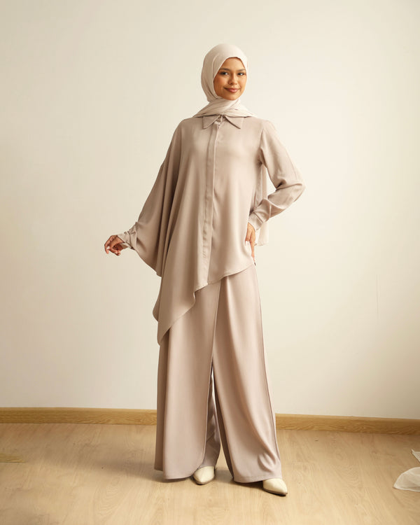 Asymmetric High Low Chemise Blouse Beige C1870