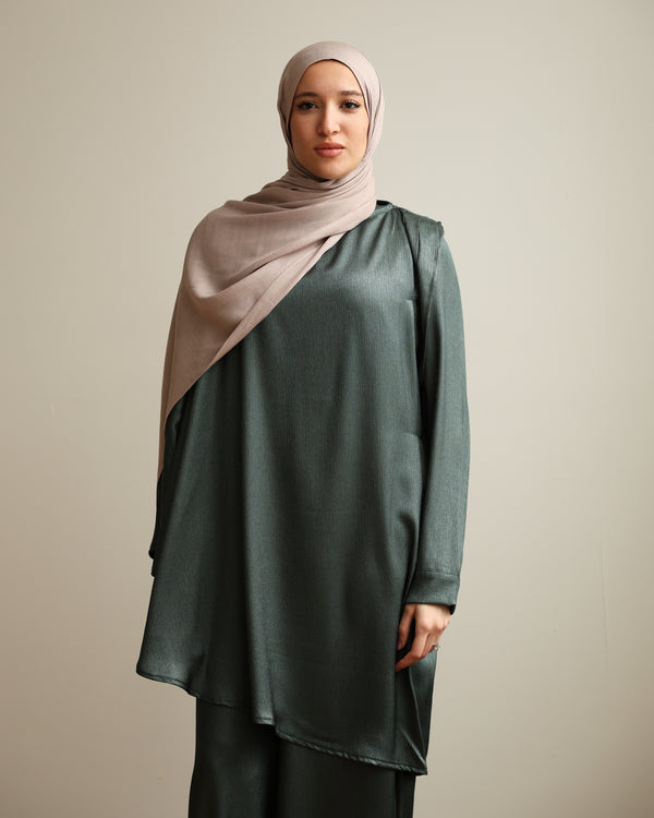 Shimmer Cape-Overlay Jumpsuit Green C1781