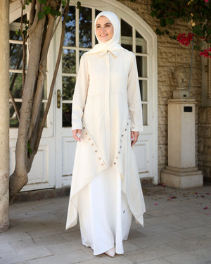 High Low Linen Buttoned Shirt Beige C2751
