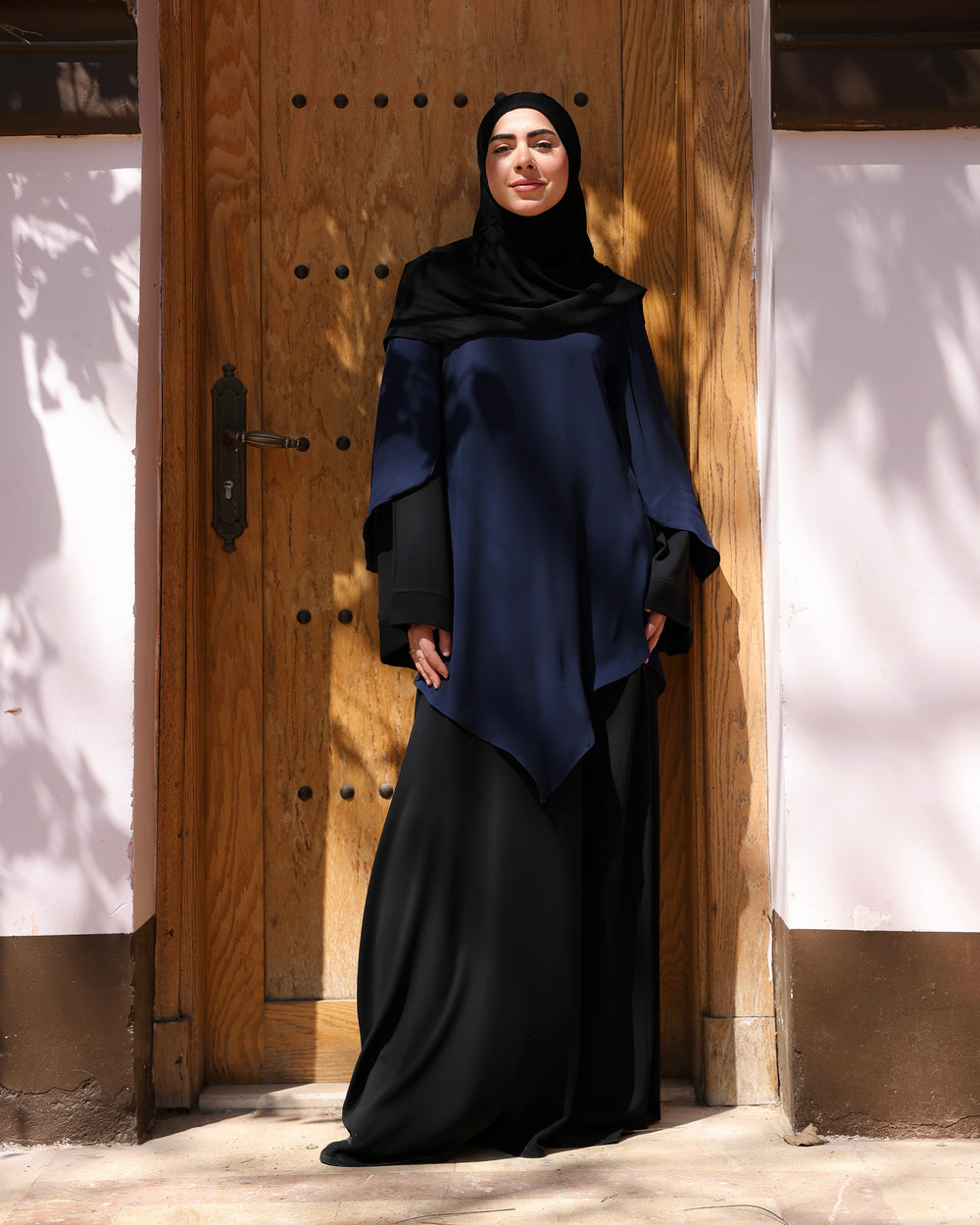 The Asymmetric Layered Abaya Black Navy C110