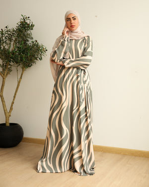 Printed Maxi Dress Green Beige C282