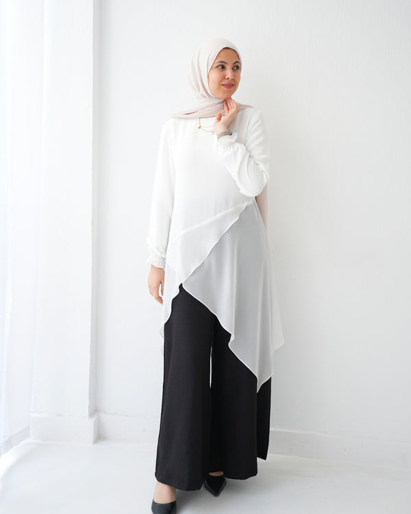 High Low Silk Chiffon Blouse Offwhite C242