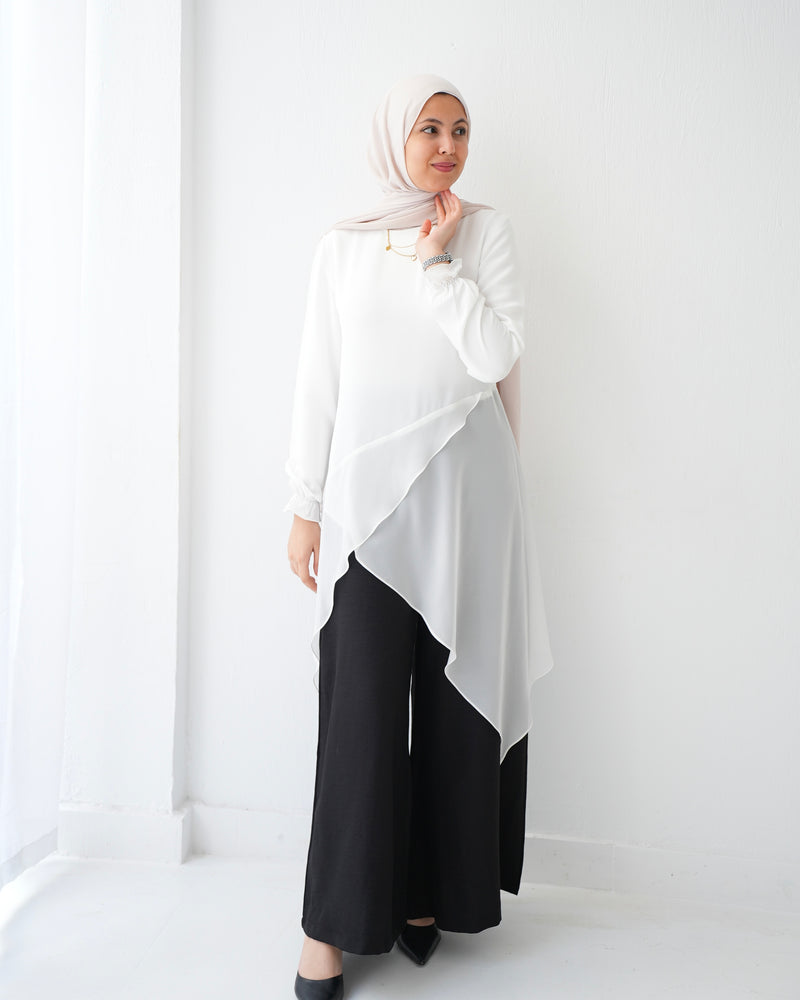 High Low Silk Chiffon Blouse Offwhite C242