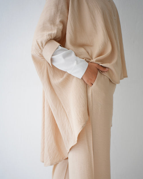 Over Sized Poncho and Pants Set Beige C11063