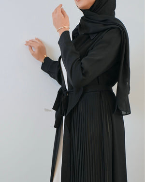 Open Pleated Abaya Black C142