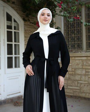 Open Pleated Abaya Black C142