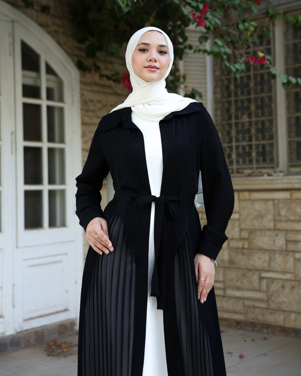 Open Pleated Abaya Black C142