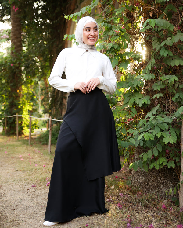 Asymmetric Layered Maxi Skirt Black C524