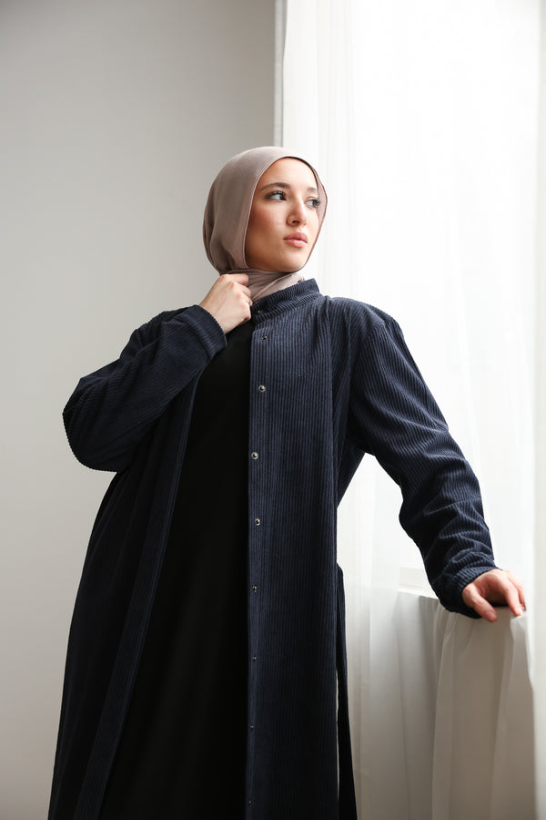 Velvet Corduroy Longline Shirt Navy C510