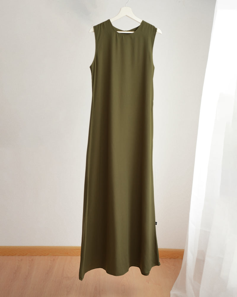 Basic Sleeveless Dress Olive C1