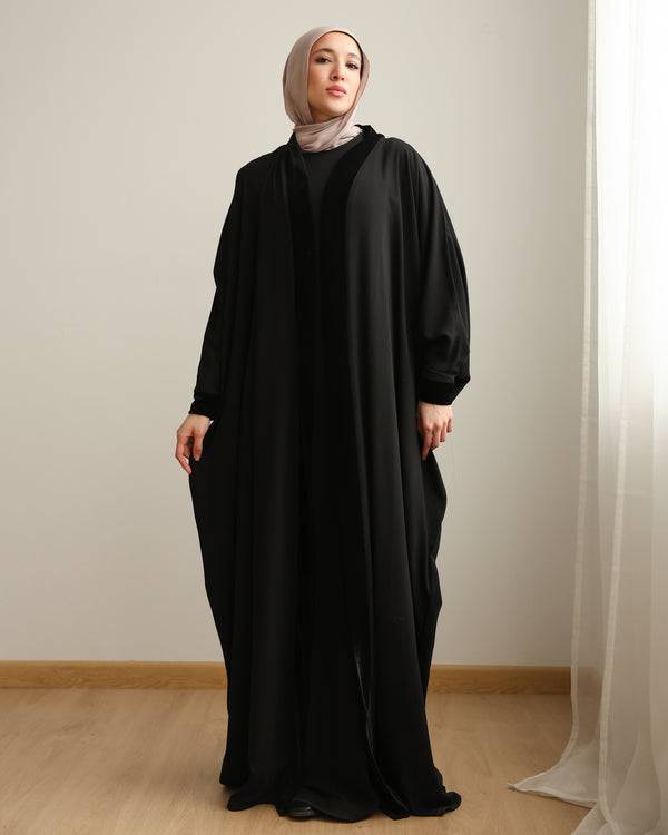 The Velvet Lace-Back Crepe Open Abaya C273