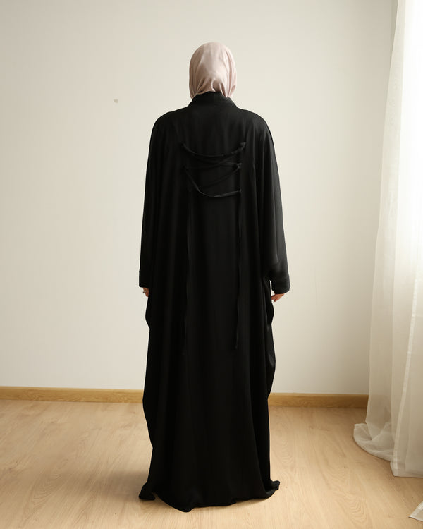 The Lace- Back Free Size Abaya Black C2730