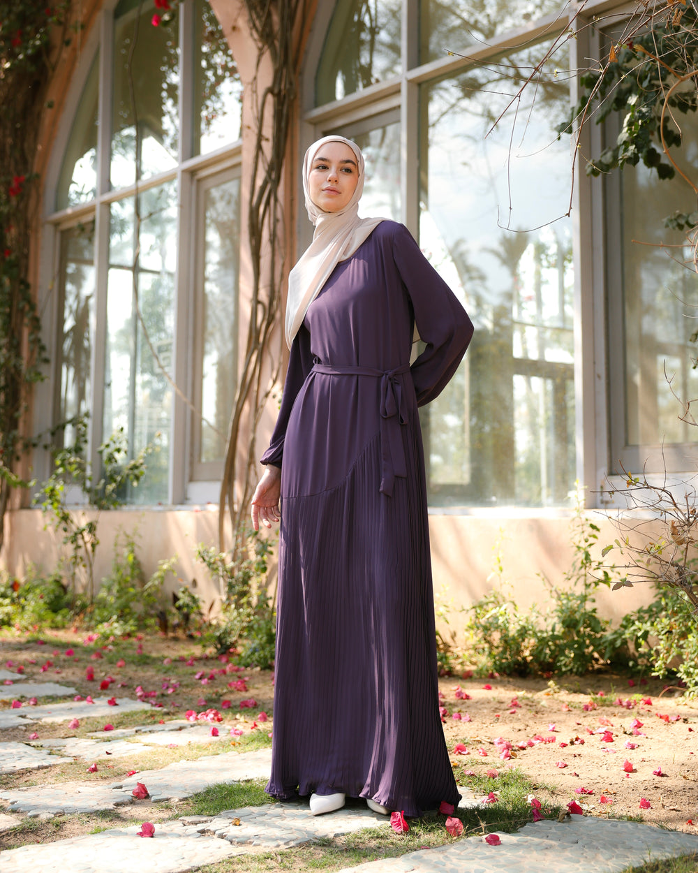 Pleated Chiffon Dress Mauve C74