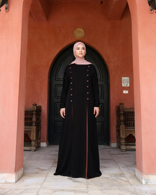 The Parallel Rust Button Abaya C278