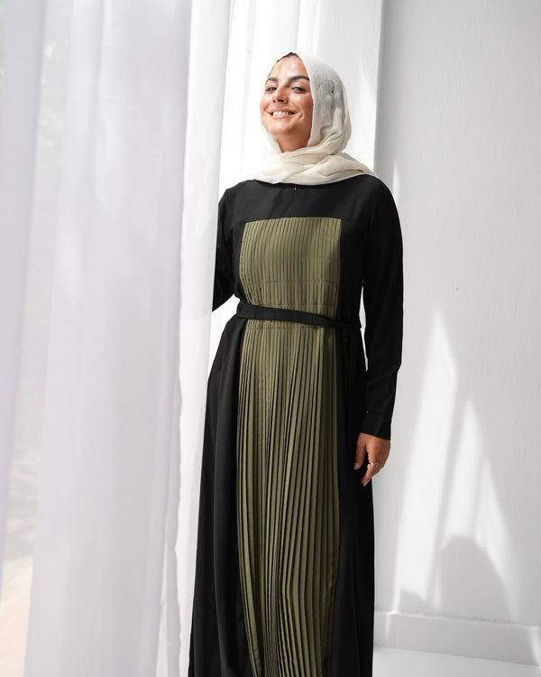 Front & Back Pleated Abaya Green C218
