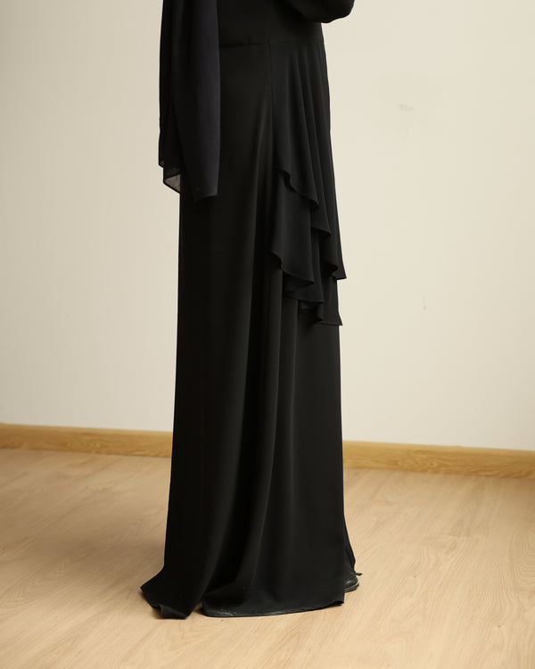 The Front Buttoned Chiffon Layer Abaya C164