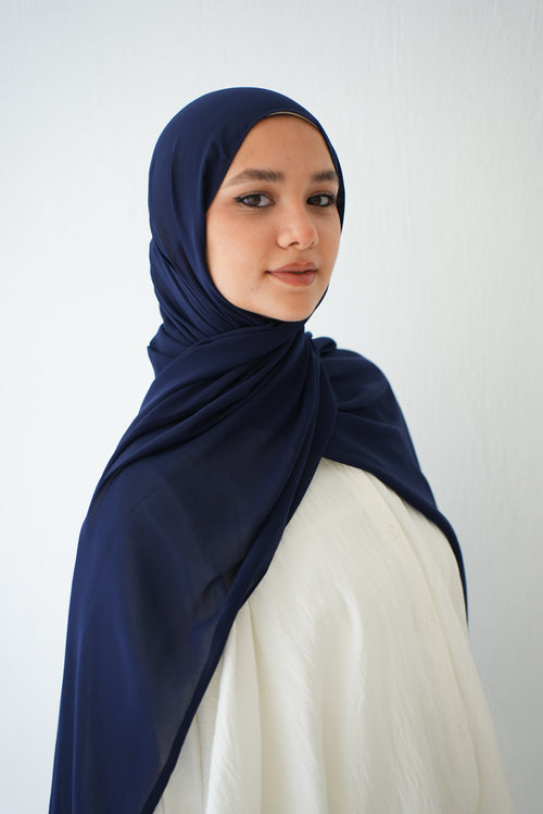 Soft Cotton Chiffon Scarf Navy