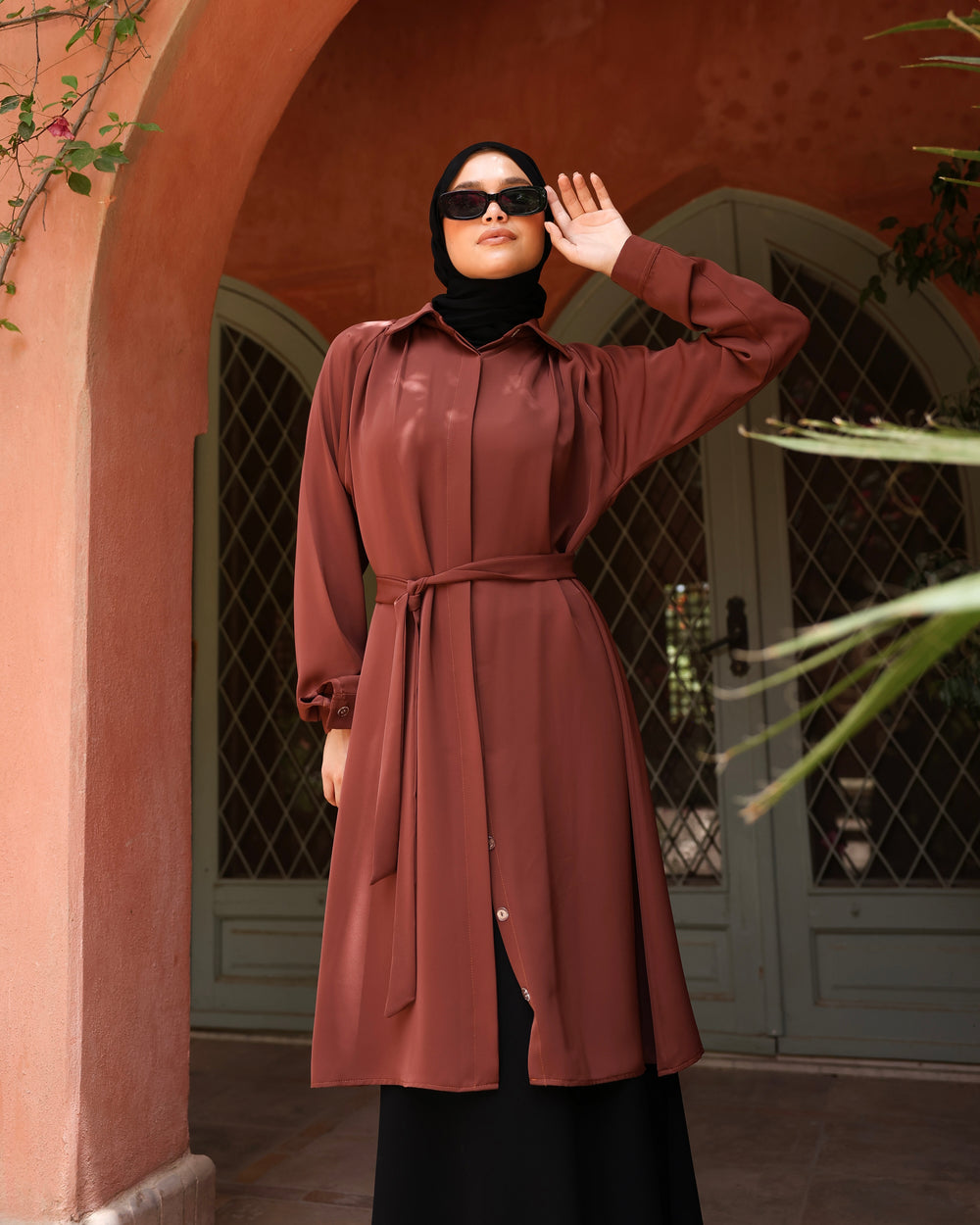 Silk Blend Maxi Chemise Rust C252
