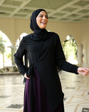 Side Wrap Pleated Abaya Purple C113