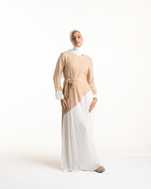 Linen Pleated Dress Beige C742