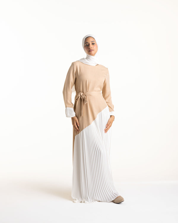 Linen Pleated Dress Beige C742