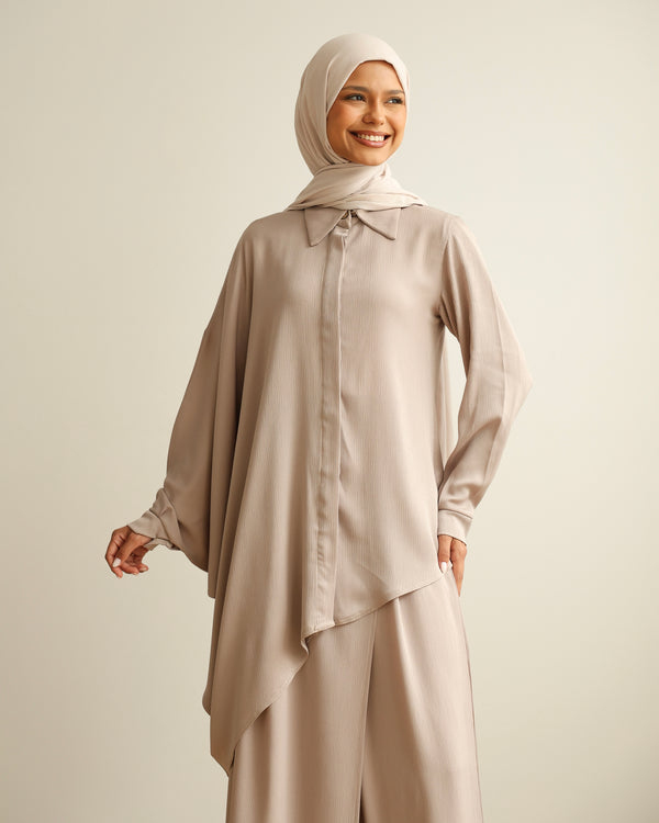 Asymmetric High Low Chemise Blouse Beige C1870
