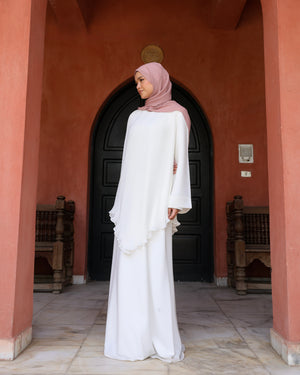 Pleated Layered Abaya Offwhite C1102