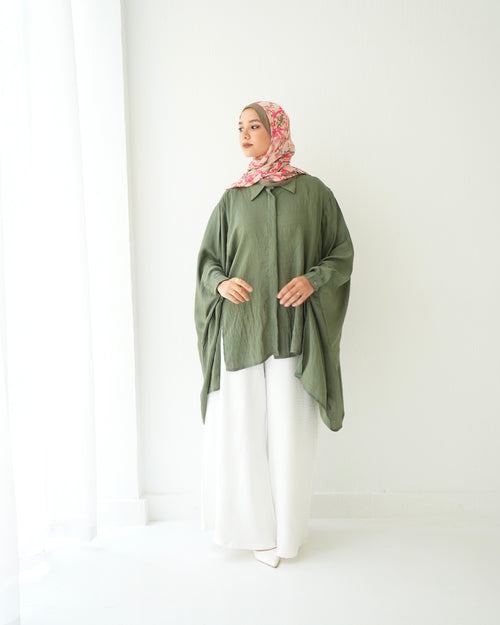 Free Size Shirt Poncho Olive C2191