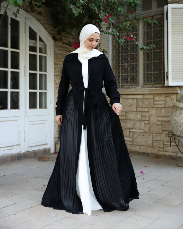 Open Pleated Abaya Black C142