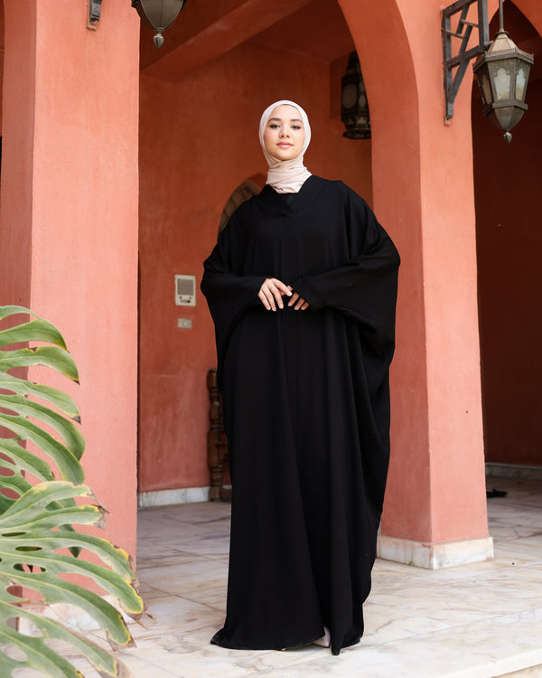 The Lace- Back Free Size Abaya Black C2730