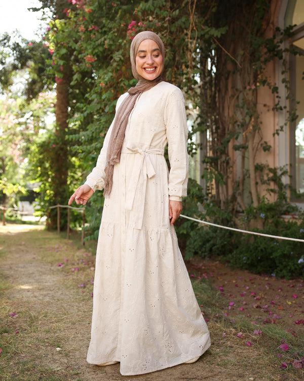 Floral Embroidered Maxi Dress Beige C514